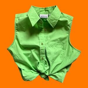 90's vintage lime green sleeveless button up collared shirt SMALL basic editions